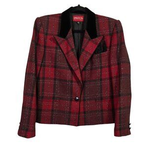 Vintage Womens 12 Tartan Plaid Blazer Wool Blend Holidays Old Money Preppy Acade